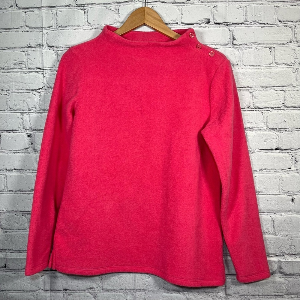 TALBOTS Mock Neck Fleece Pullover Sweatshirt Womens Size Small Pink Buttons